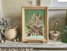 Vintage 1992 Russian Pressed Flower Botanical Art Framed Pansies Handmade Uglich picture