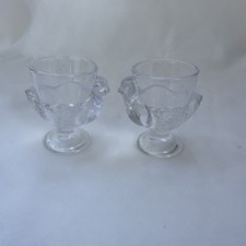 2 Vtg Luminarc France 2.75” Clear Glass Chicken Hen Egg Cups Holders picture