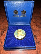 Vintage Halcyon Days Enameled Teddy Bear Pill Trinket Ring Box and Original Box picture
