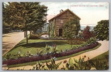 Oldest House Dayton Ohio 1908 Posted Postcard Log Cabin Garden Germany Piqua picture