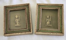 Vtg Pair Burwood Products USA Asian Chinese Figurines Shadow Box Wall Art Decor picture