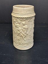 Vintage German Salt-Glazed Beer Stein Die Lindenwirtin Pewter-Lid Tankard picture