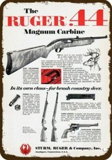 1966 RUGER .44 MAGNUM CARBINE RIFLE GUN Vintg-Look DECORATIVE REPLICA METAL SIGN picture
