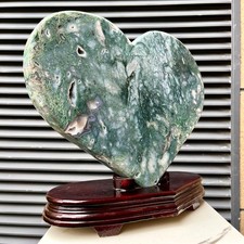 19.6 lb Natural Moss Agate Heart Crystal Green Stone Decor Christmas Gift Love picture