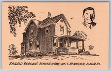 Ronald Reagan Boyhood Home Dixon IL Postcard Norm Ramsey Art Signed Illustration picture