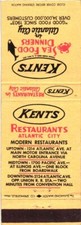 Kents Restaurants Atlantic City NJ Vintage Matchbook Cover 1970s picture