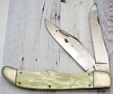 Antique Unmarked Schrade/Ulster Folding Hunter Knife Cracked Ice Handles Unused picture