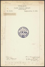 Photo:Clark Thread Company O.N.T. Cotton Thread Trade Mark 1892 picture