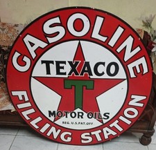 Texaco Filling Station Pure Porcelain Enamel Heavy Metal Sign Double Side picture