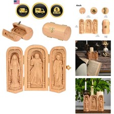Wooden Catholic Statue of Jesus Virgin Mary St.Joseph-4 Inch picture