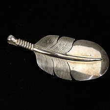 Vintage Navajo Native Yazzie Feather Sterling Silver Pendant / Brooch Pin 3” picture