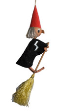 Vintage 1950s Flying Witch on Broom Halloween Ornament  6.5 inch Japan picture