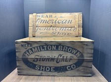 Vintage HAMILTON BROWN SHOE COMPANY WOODEN CRATE ADVERTISING BOX STORM CALF  picture
