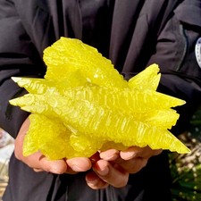 430G Rare yellow sulfur quartz crystal mineral specimen picture