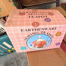Vtg Lefton Earthenware Sewing Basket Teapot Mouse NOS Mint New In Original Box picture