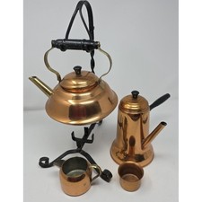 Coppercraft Guild Tea Coffee Set Copper Brass Iron Stand Tray Vintage 6pc Set picture