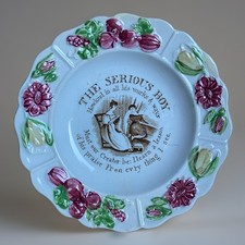 Antique 1800s Staffordshire Polychrome Child Floral Transfer Plate Victorian Old picture