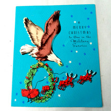 Vintage WWII Christmas Card to Military Service Member Soldier 1940's Linen picture