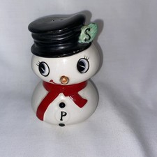 Vintage NAPCO Christmas Ceramic Snowman Stacking S&P Shakers picture