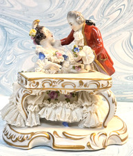 #3 German Dresden Man and Woman at Spinet Piano Figurine 41/2