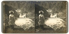 OREGON STEREOVIEW - Hood River - Punchbowl Falls - Frank Patterson 1910s picture