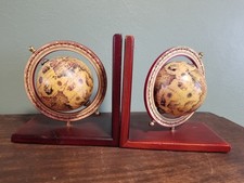 Vintage Spinning World Globe Wooden Bookends. picture