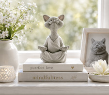 Zen Happy Cat Statue Meditation Cat Figurine Yoga Home Desk Decor - MINT - GIFT picture
