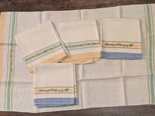 Vintage Linen‑Weave Toweling Stripe Blue Yellow Green 70cm x 42cm picture