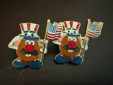 2 VTG Mr Potato Head Lapel Pin Patriotic American USA Flag 1 Inch - Ships Today picture