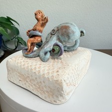 Studio Pottery Octopus & Olives Handmade Painted Vintage Display picture