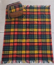 Vtg Rainbow Plaid Stadium Blanket &Matching Faux Leather  Carrying Bag MCM Retro picture
