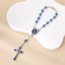 Catholic Town Blue Miraculous Medal Car Rosary Crucifix Rearview Mirror Rosary picture