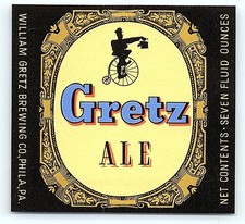 Vintage Gretta Ale Beer Label Penny-farthing Phila PA picture