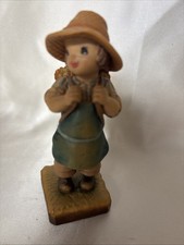 Vintage ANRI Wood Carving Girl Figurine Hand Painted Italian Wood Figure picture