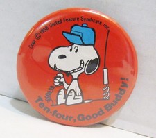 SNOOPY TEN-FOUR, GOOD BUDDY PINBACK BUTTON BUTTERFLY ORIGINALS 1970's PEANUTS CB picture