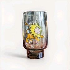 Vintage Leo Zodiac Glass – Astrology Barware – Smoky Glass Lion Cup picture