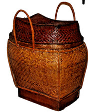 Large Vintage Woven Rattan Lidded Pack Basket c. 1950's Philippines 17