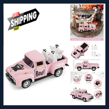 Pink Halloween Truck Decor Vintage Ghost Pickup Seasonal Tabletop Farmhouse picture