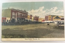 1909 Warren Illinois Main Street Antique Colored Postcard Posted Stamped picture