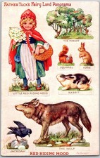 RARE Father Tuck's Fairy Land Panorama Antique Postcard Little Red Riding Hood picture