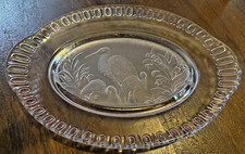 Antique EAPG Iowa City Flint Glass Bread Plate Frosted Stork Crane Pattern 1881 picture