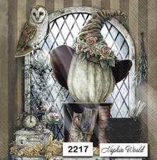 (2217) TWO Individual Paper LUNCHEON Decoupage Napkins - HALLOWEEN WITCH HAT OWL picture