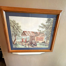 Vintage Coca-Cola Framed Poster Print Country Store Scene Coke Truck&Gas Station picture