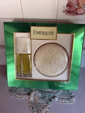 VTG Coty Emeraude 2 Pc Gift Set 1.5oz Cologne Spray & Dusting Powder In Box picture
