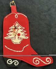 Vintage Handmade 3D Elf Candy Cane Holiday Stocking Glitter Tree Victorian Heel picture