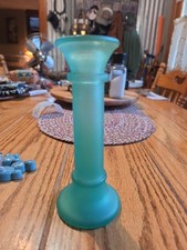 Vintage Aqua Frosted  Indiana Glass  Candleholder picture