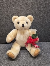 VTG Wang's Teddy Bear Gift W/Rose-Shaped Perfume Clear Bottle W/Green Stem  picture