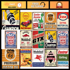 12 Vintage Gas & Oil Tin Signs - Retro Metal Wall Art for Home, Man Cave, Garage picture