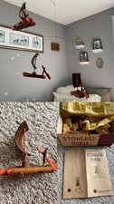 Vtg 60s MCM WOODEN + Leather Hanging Stoneage MOBILE Made in Denmark By Svalgard picture
