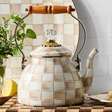 MacKenzie-Childs Mocha Check Tea Kettle- New -  - Ships from USA picture